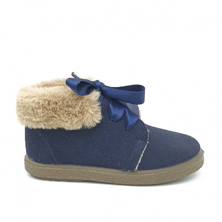split suede bootie with fur and satin bow
